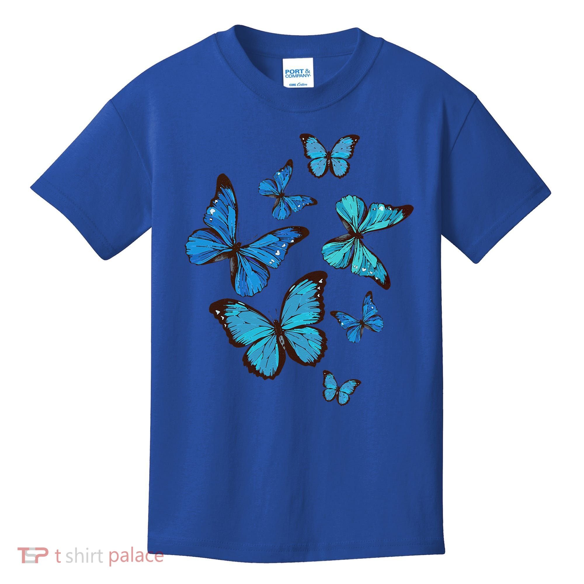 Blue Morpho Butterfly Swarm Lepidoptera Lover Entomologist Kids T-Shirt