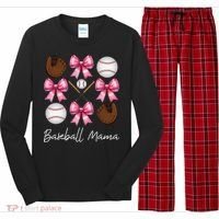 Baseball Mama Baseball Mom Mothers Day Mommy Coquette Bow Long Sleeve Pajama Set thumb 0