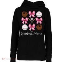 Baseball Mama Baseball Mom Mothers Day Mommy Coquette Bow Womens Funnel Neck Pullover Hood thumb 0