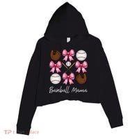 Baseball Mama Baseball Mom Mothers Day Mommy Coquette Bow Crop Fleece Hoodie thumb 0