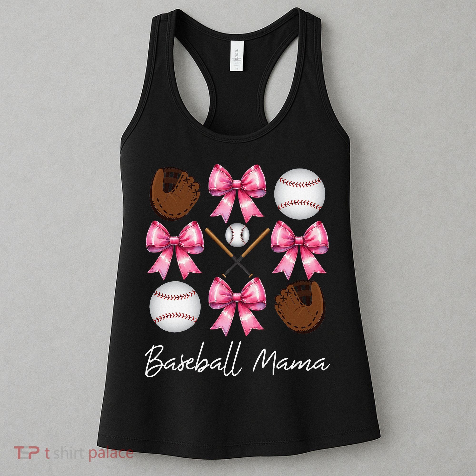 Baseball Mama Baseball Mom Mothers Day Mommy Coquette Bow Women's Tank Top