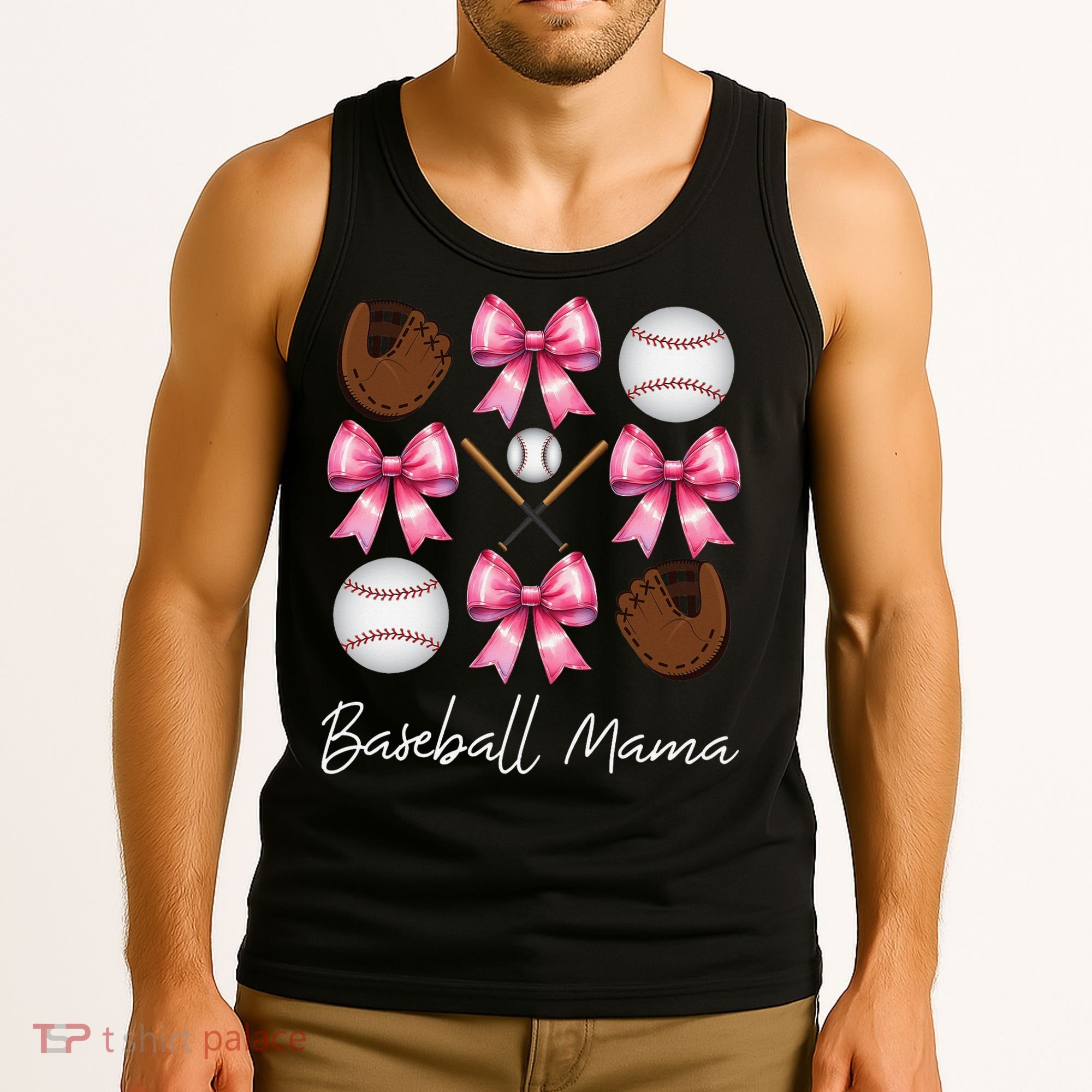 Baseball Mama Baseball Mom Mothers Day Mommy Coquette Bow Tank Top