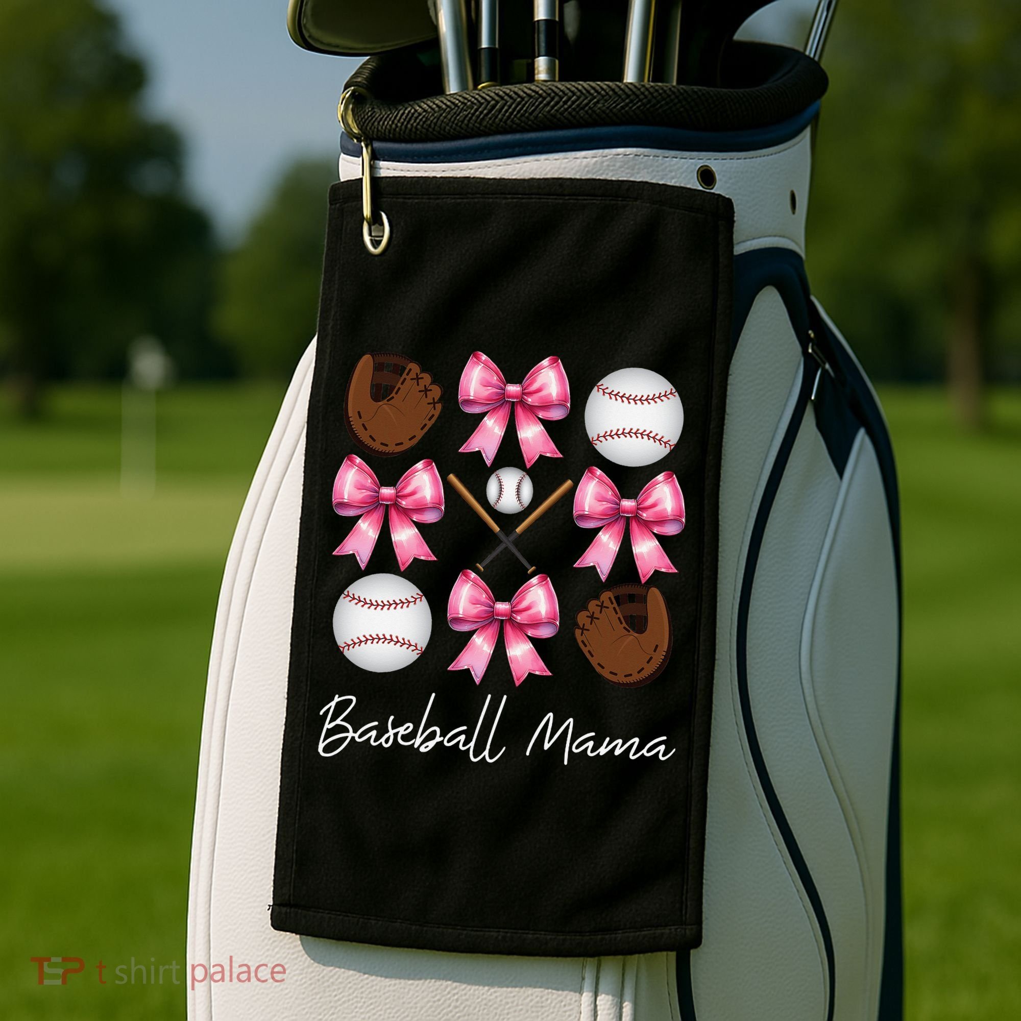 Baseball Mama Baseball Mom Mothers Day Mommy Coquette Bow Golf Towel