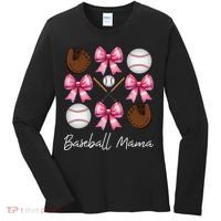 Baseball Mama Baseball Mom Mothers Day Mommy Coquette Bow Women's Long Sleeve Shirt thumb 0