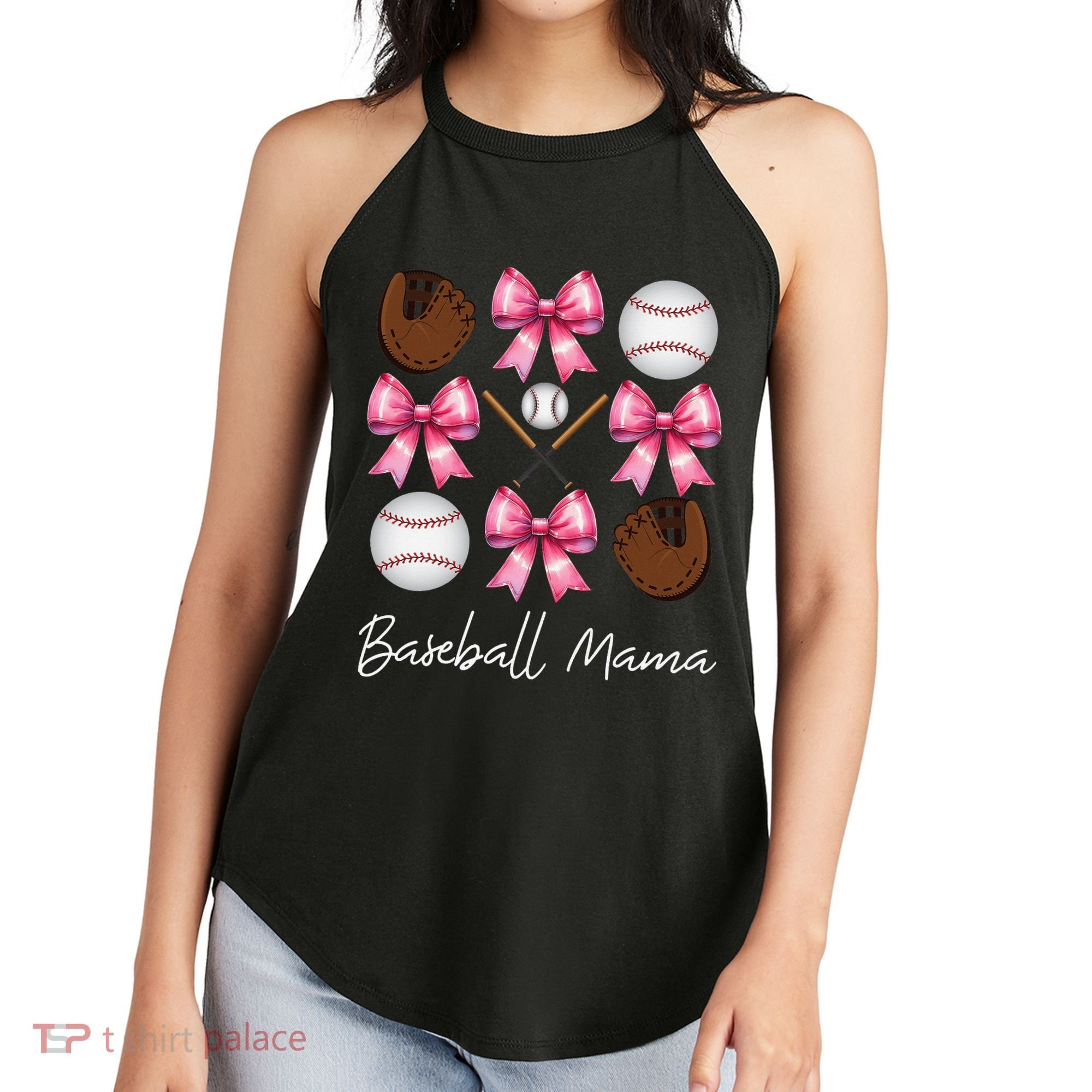 Baseball Mama Baseball Mom Mothers Day Mommy Coquette Bow Women's Perfect Tri Rocker Tank