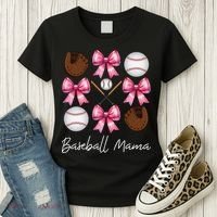 Baseball Mama Baseball Mom Mothers Day Mommy Coquette Bow Women's T-Shirt thumb 3