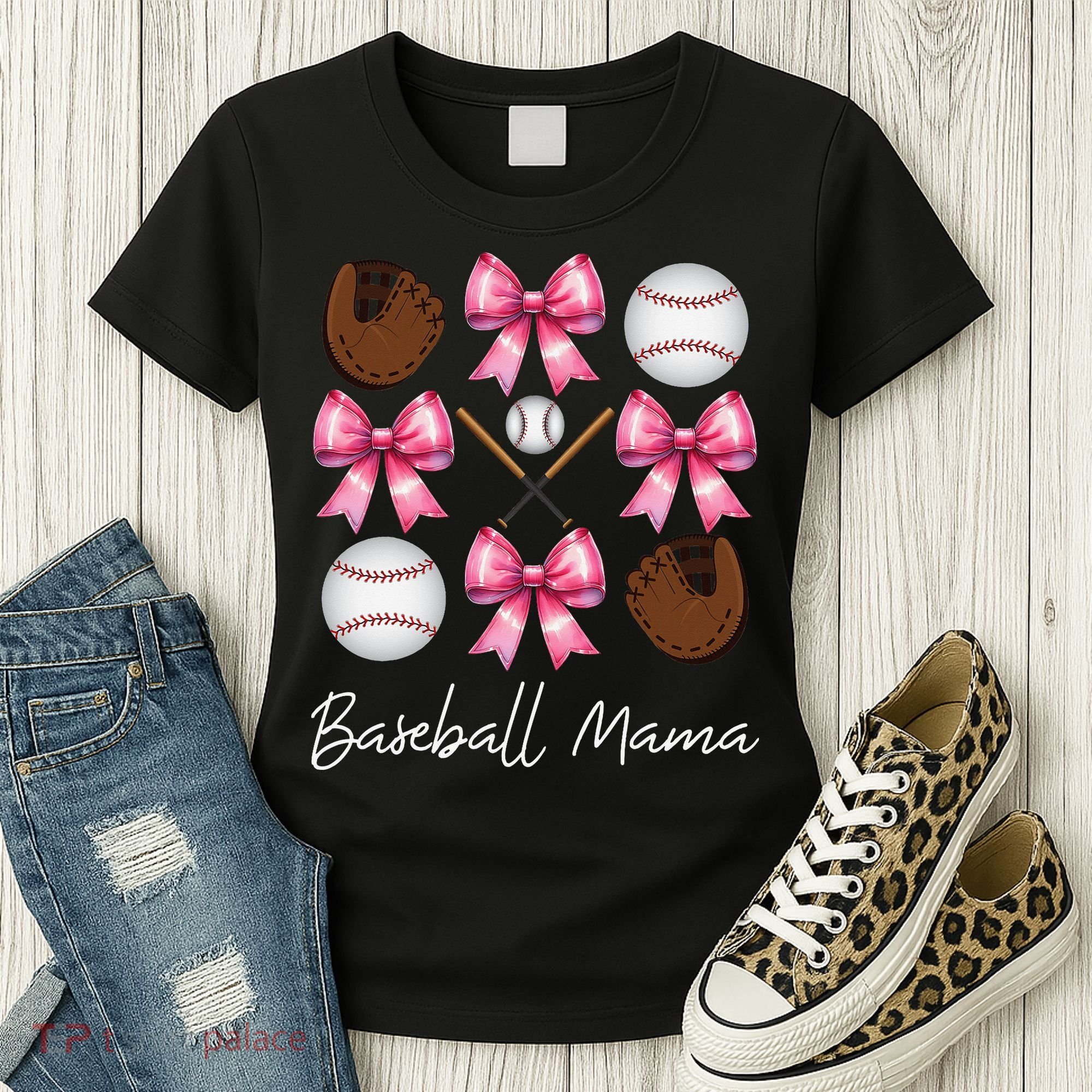 Baseball Mama Baseball Mom Mothers Day Mommy Coquette Bow Women's T-Shirt