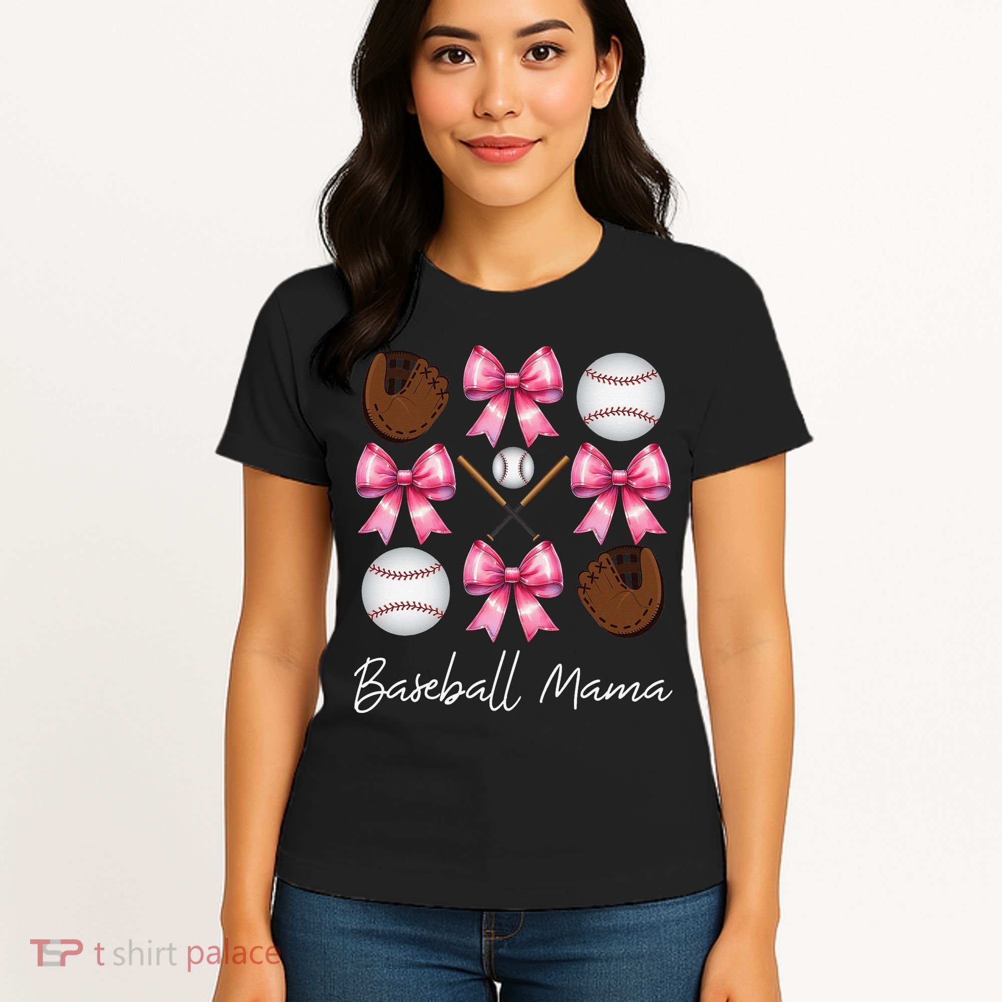 Baseball Mama Baseball Mom Mothers Day Mommy Coquette Bow Women's T-Shirt