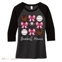 Baseball Mama Baseball Mom Mothers Day Mommy Coquette Bow Women's Tri-Blend 3/4-Sleeve Raglan Shirt thumb 0
