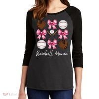 Baseball Mama Baseball Mom Mothers Day Mommy Coquette Bow Women's Tri-Blend 3/4-Sleeve Raglan Shirt thumb 2