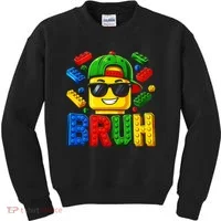 Bruh Master Builder Birthday Boy Building Blocks Kids Sweatshirt thumb 0