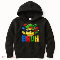 Bruh Master Builder Birthday Boy Building Blocks Kids Hoodie thumb 0