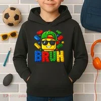 Bruh Master Builder Birthday Boy Building Blocks Kids Hoodie thumb 2
