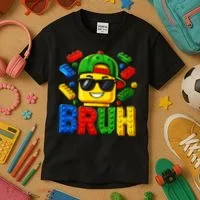Bruh Master Builder Birthday Boy Building Blocks Kids T-Shirt thumb 3