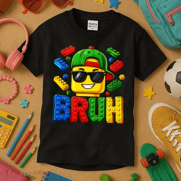 Bruh Master Builder Birthday Boy Building Blocks Kids T-Shirt