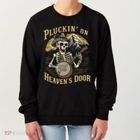 Bluegrass Music Banjo Skeleton Pluckin On Heavens Door Women's Sweatshirt thumb 0