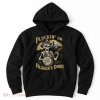 Bluegrass Music Banjo Skeleton Pluckin On Heavens Door Hoodie thumb 0