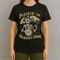 Bluegrass Music Banjo Skeleton Pluckin On Heavens Door T-Shirt thumb 4