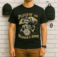 Bluegrass Music Banjo Skeleton Pluckin On Heavens Door T-Shirt thumb 6