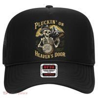 Bluegrass Music Banjo Skeleton Pluckin On Heavens Door Hat thumb 0