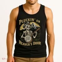 Bluegrass Music Banjo Skeleton Pluckin On Heavens Door Tank Top thumb 3
