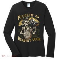 Bluegrass Music Banjo Skeleton Pluckin On Heavens Door Women's Long Sleeve Shirt thumb 0