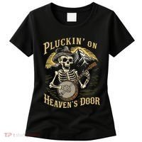 Bluegrass Music Banjo Skeleton Pluckin On Heavens Door Women's T-Shirt thumb 0