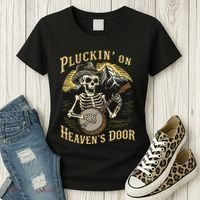 Bluegrass Music Banjo Skeleton Pluckin On Heavens Door Women's T-Shirt thumb 3