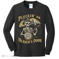 Bluegrass Music Banjo Skeleton Pluckin On Heavens Door Kids Long Sleeve Shirt thumb 0