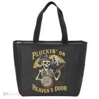 Bluegrass Music Banjo Skeleton Pluckin On Heavens Door Tote Bag thumb 0