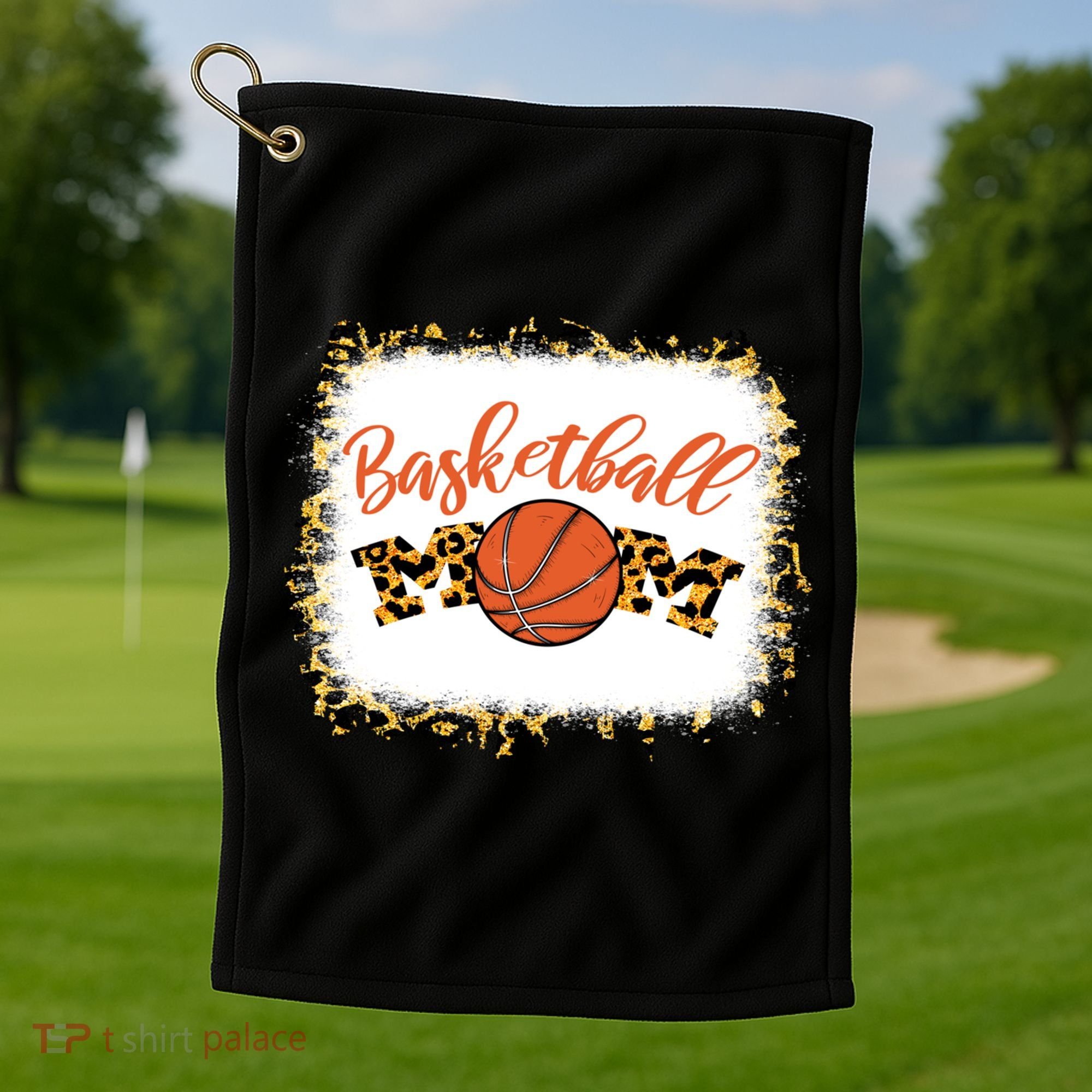 Basketball Mom Bleached Leopard Mother's Day Basketball Mom Gift Golf Towel