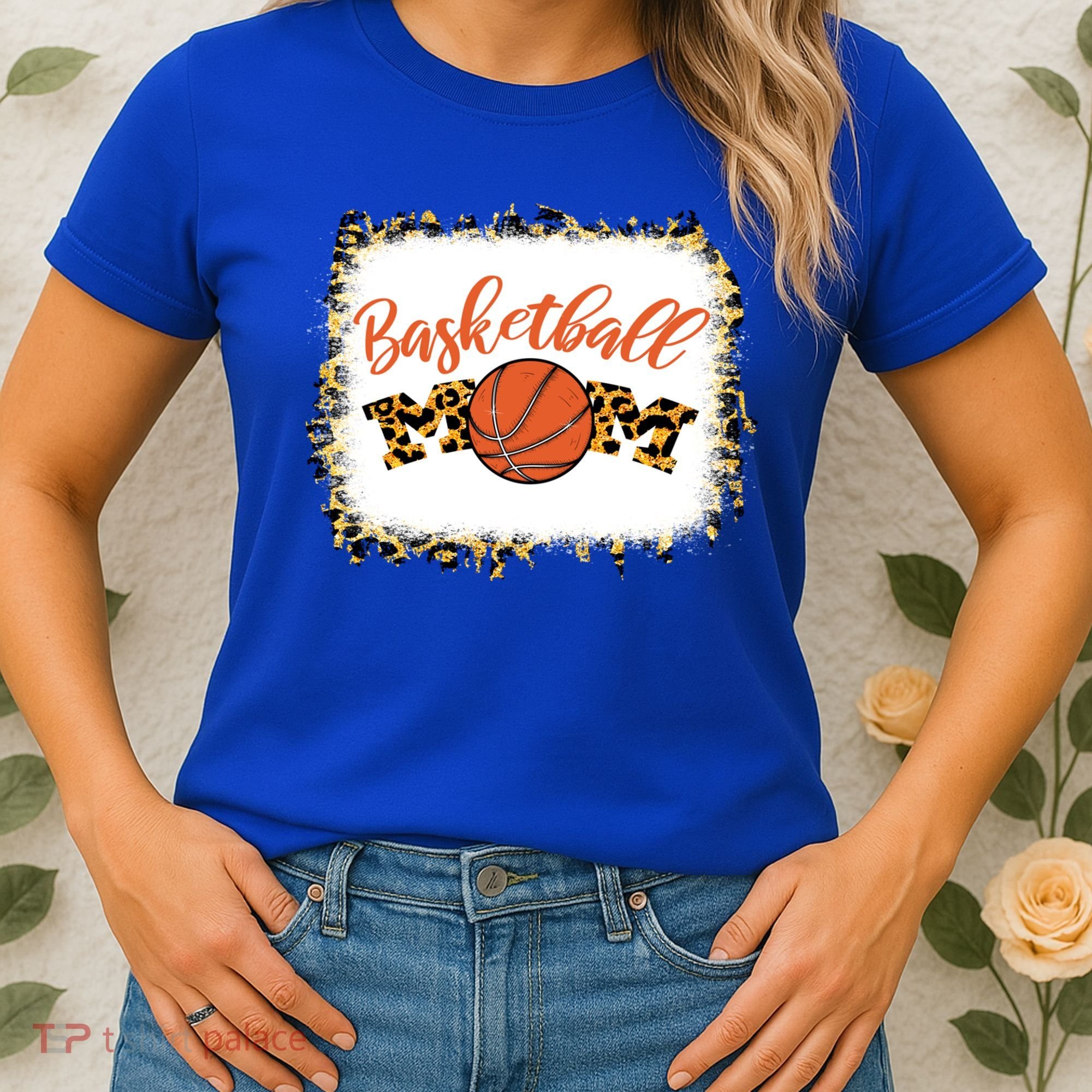 Basketball Mom Bleached Leopard Mother's Day Basketball Mom Gift Women's T-Shirt