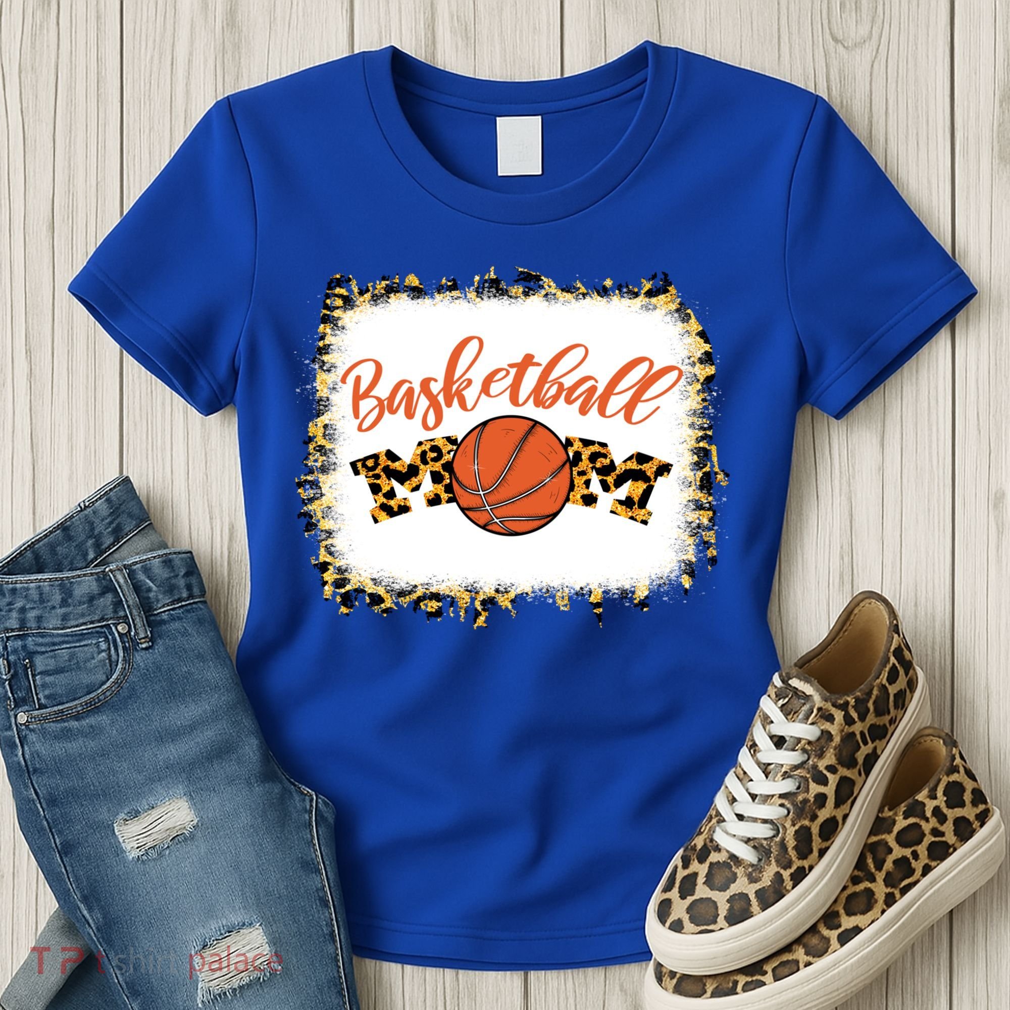Basketball Mom Bleached Leopard Mother's Day Basketball Mom Gift Women's T-Shirt