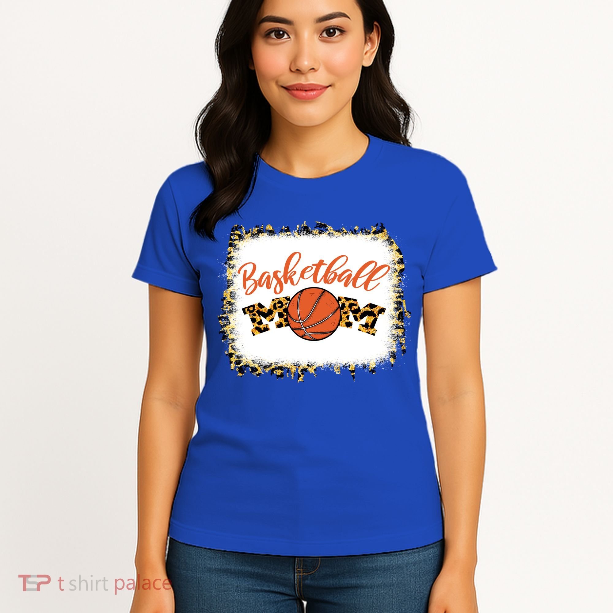 Basketball Mom Bleached Leopard Mother's Day Basketball Mom Gift Women's T-Shirt