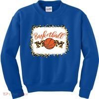 Basketball Mom Bleached Leopard Mother's Day Basketball Mom Gift Kids Sweatshirt thumb 0