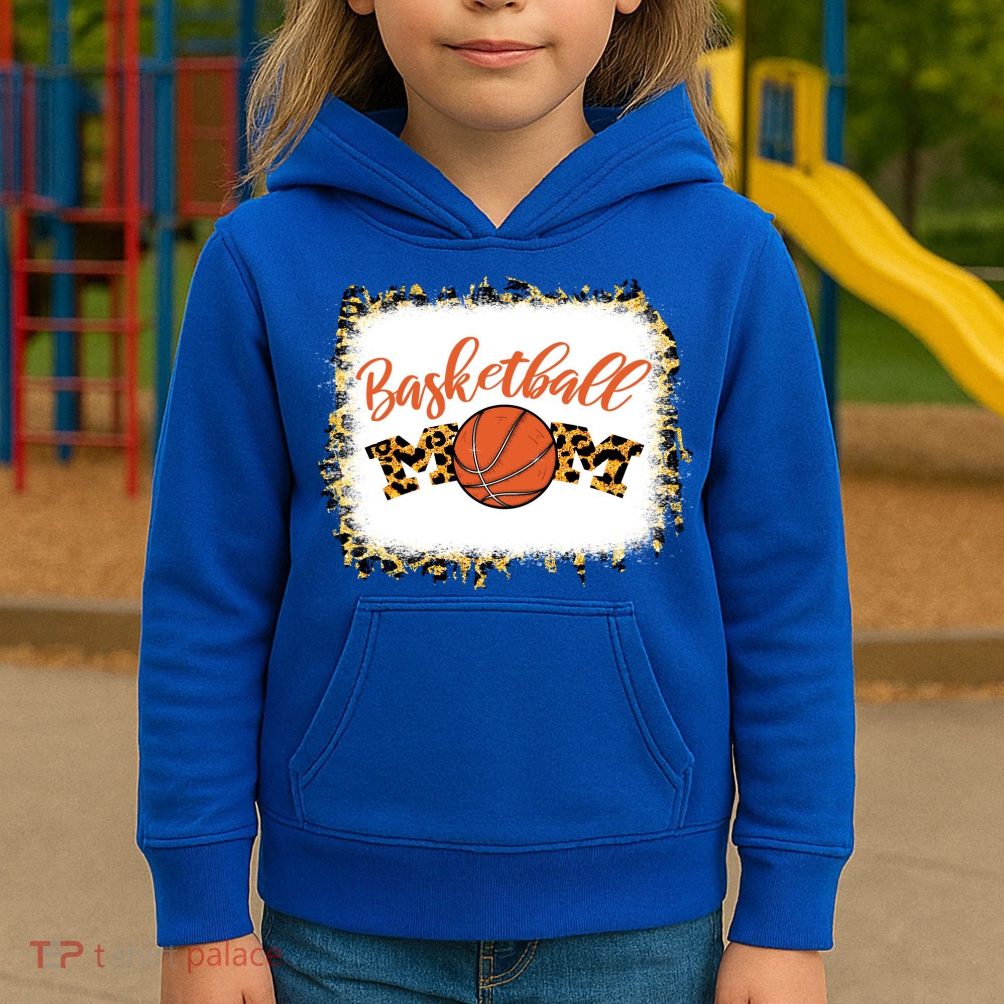 Basketball Mom Bleached Leopard Mother's Day Basketball Mom Gift Kids Hoodie