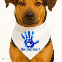 Blue Messy Bun Black  Child Abuse Prevention Awareness USA-Made Doggie Bandana thumb 1