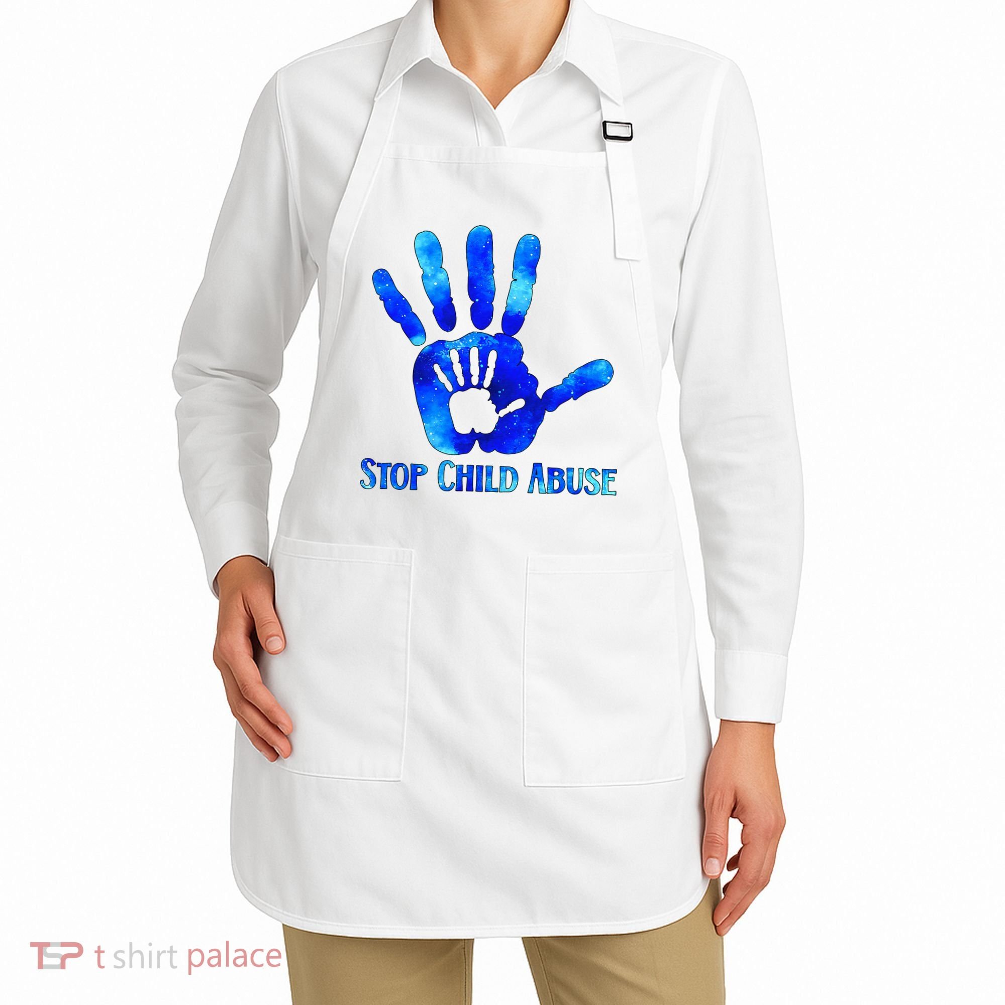 Blue Messy Bun Black  Child Abuse Prevention Awareness Apron