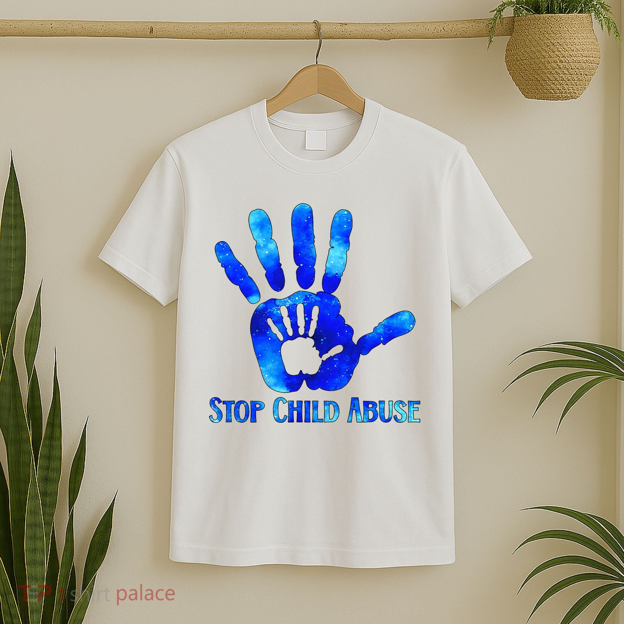 Blue Messy Bun Black  Child Abuse Prevention Awareness T-Shirt