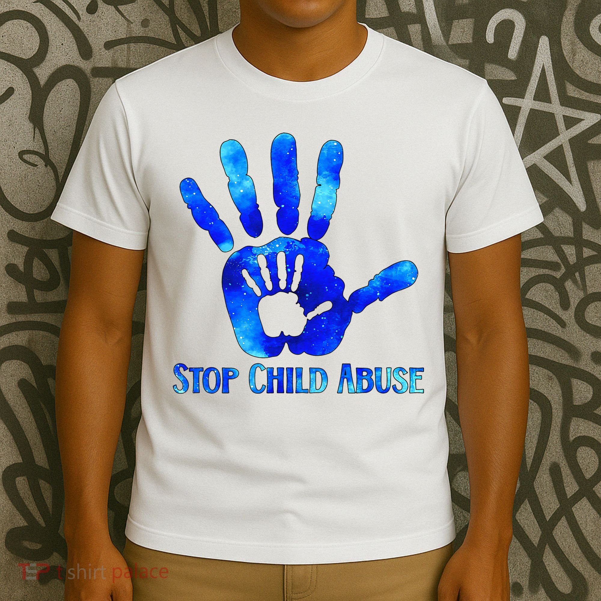 Blue Messy Bun Black  Child Abuse Prevention Awareness T-Shirt