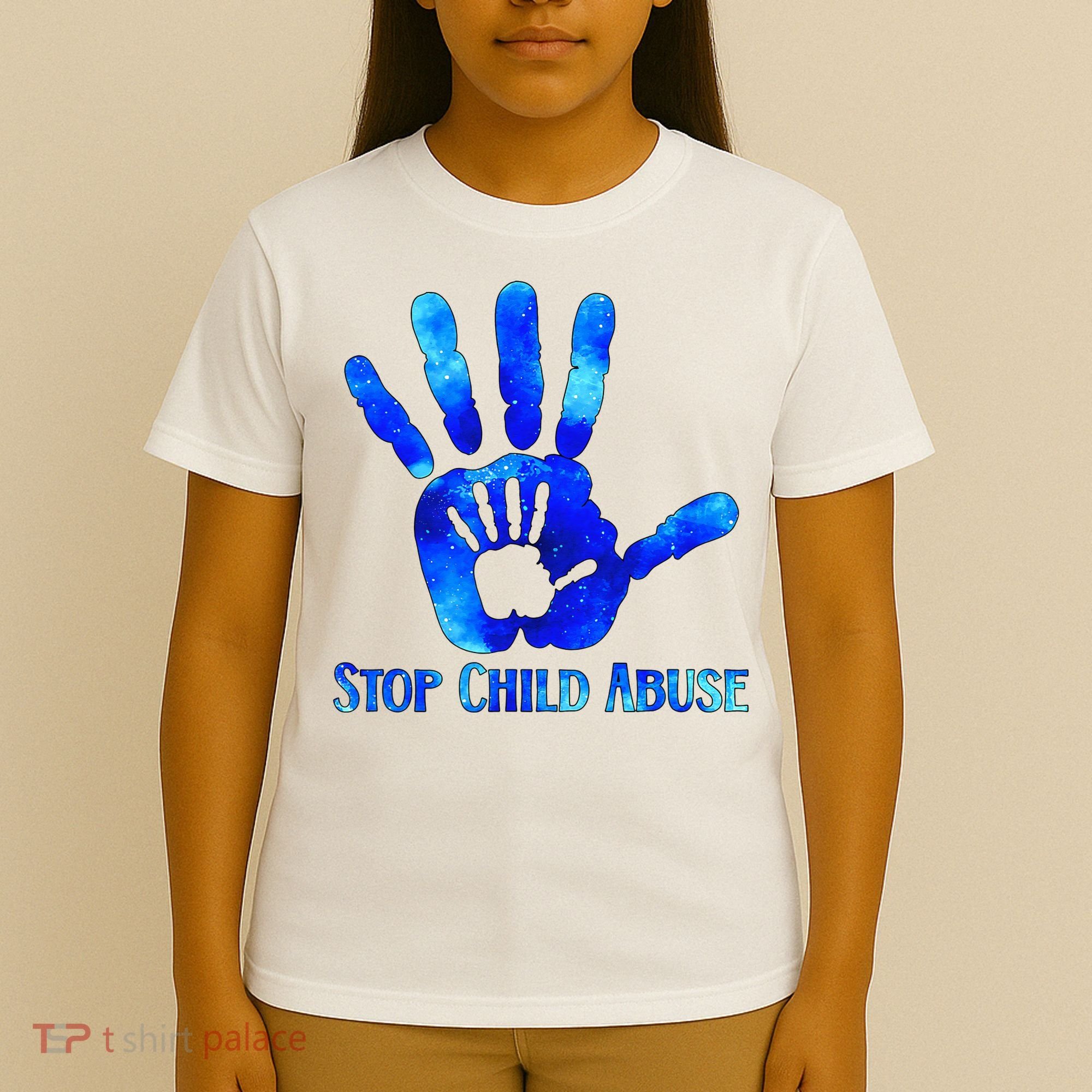 Blue Messy Bun Black  Child Abuse Prevention Awareness T-Shirt