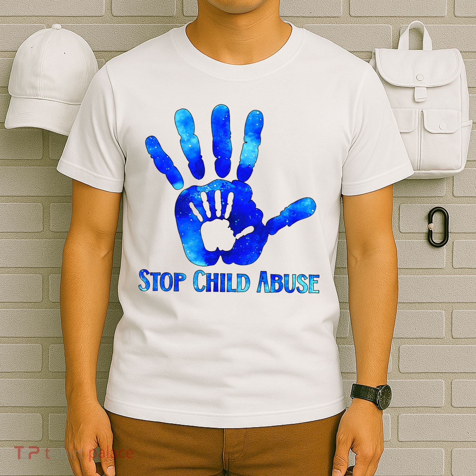 Blue Messy Bun Black  Child Abuse Prevention Awareness T-Shirt