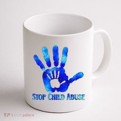 Blue Messy Bun Black  Child Abuse Prevention Awareness Coffee Mug back