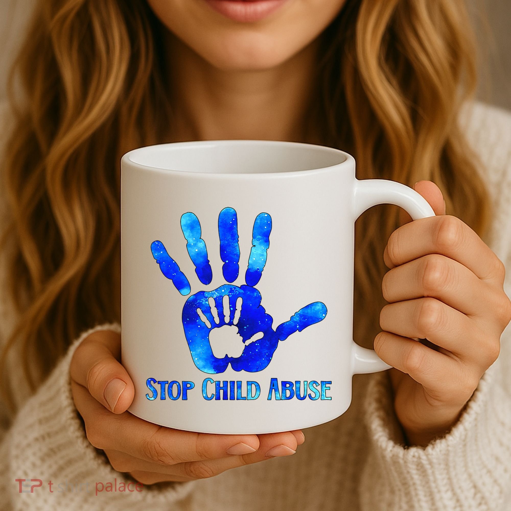 Blue Messy Bun Black  Child Abuse Prevention Awareness Coffee Mug
