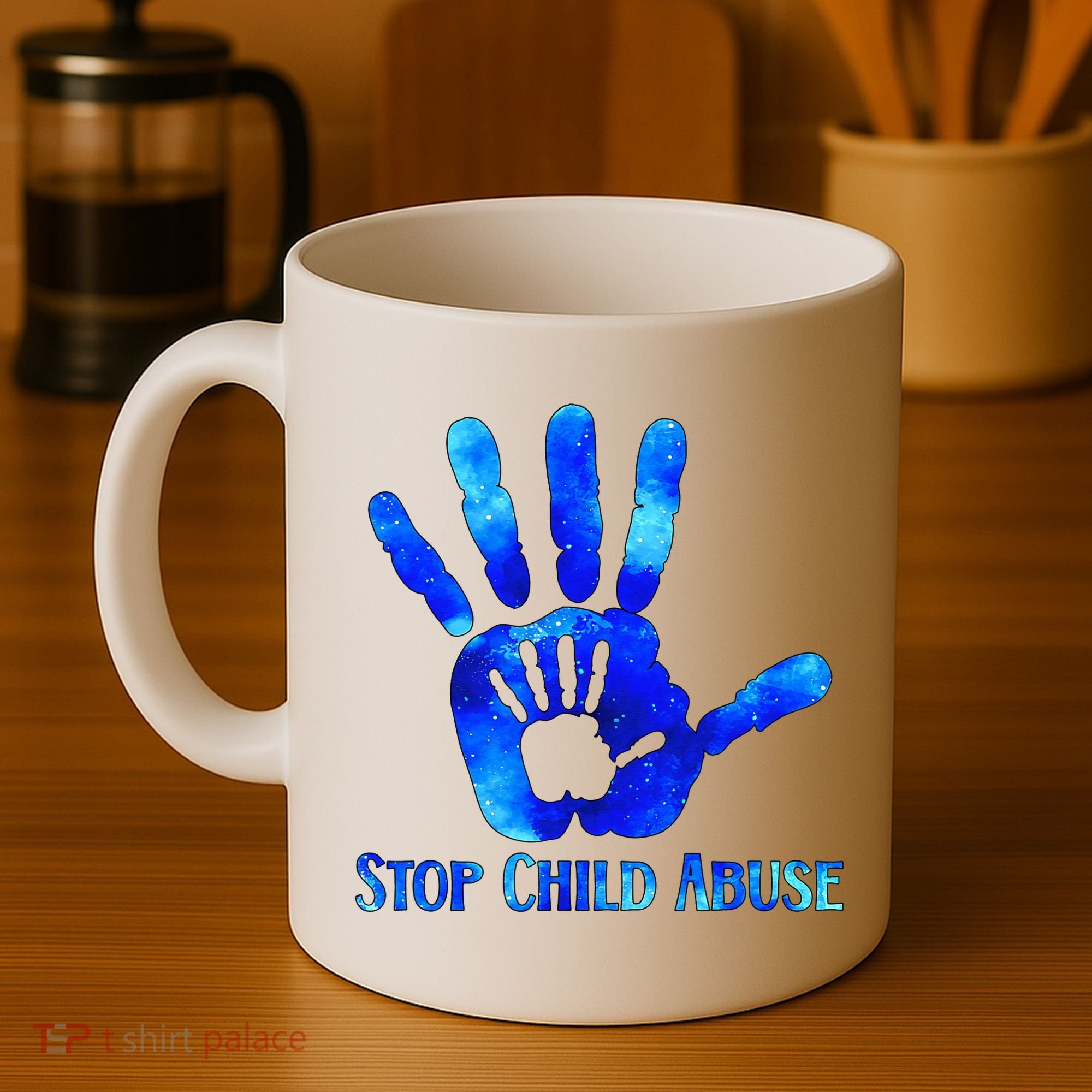 Blue Messy Bun Black  Child Abuse Prevention Awareness Coffee Mug