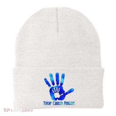 Blue Messy Bun Black  Child Abuse Prevention Awareness Beanie