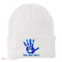 Blue Messy Bun Black  Child Abuse Prevention Awareness Beanie thumb 0