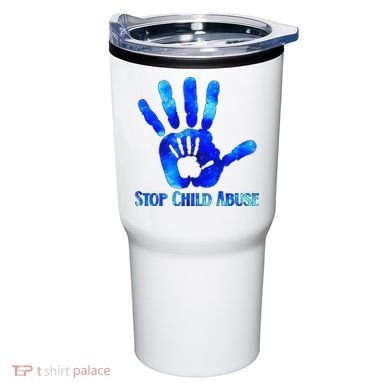 Blue Messy Bun Black  Child Abuse Prevention Awareness Tumbler
