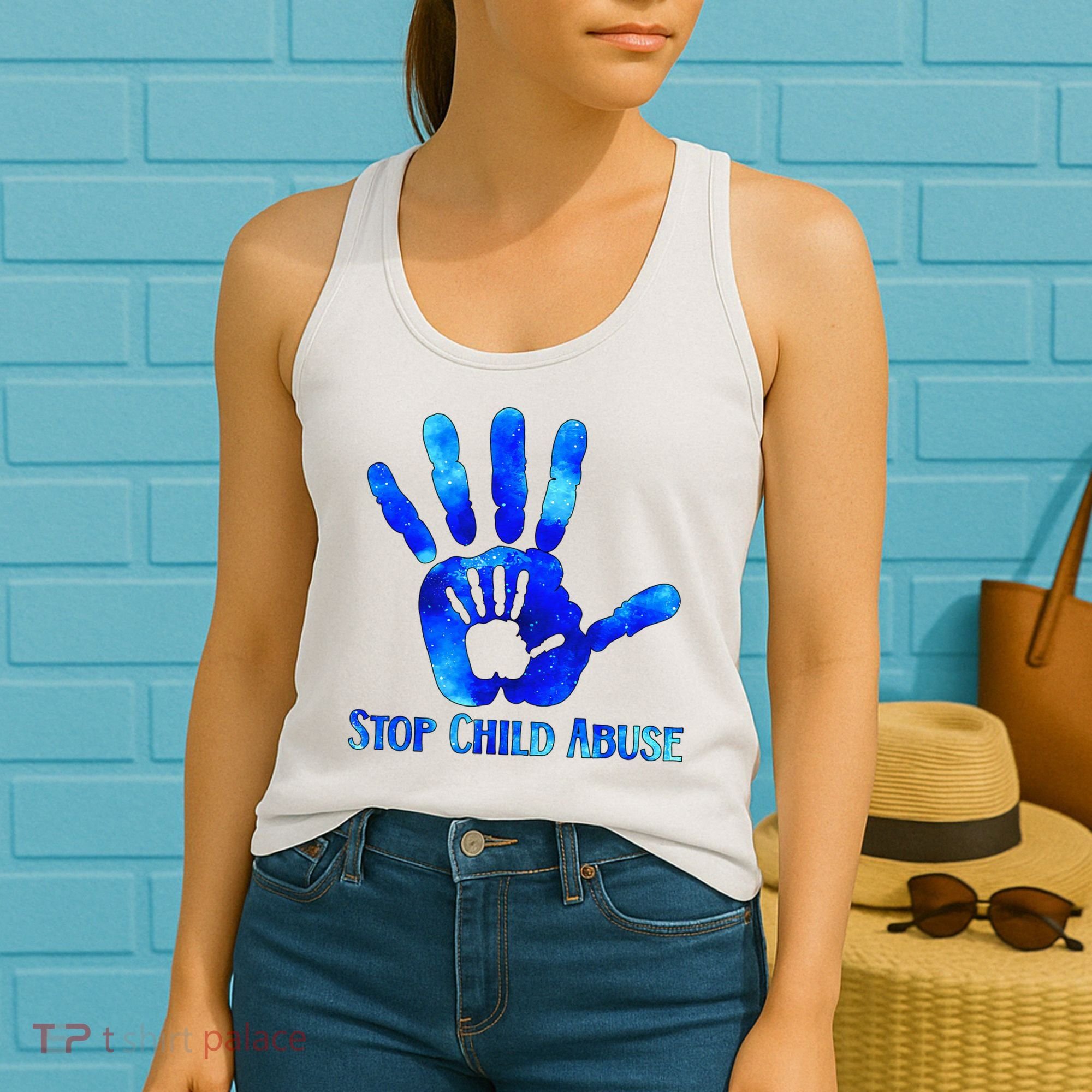 Blue Messy Bun Black  Child Abuse Prevention Awareness Women's Tank Top