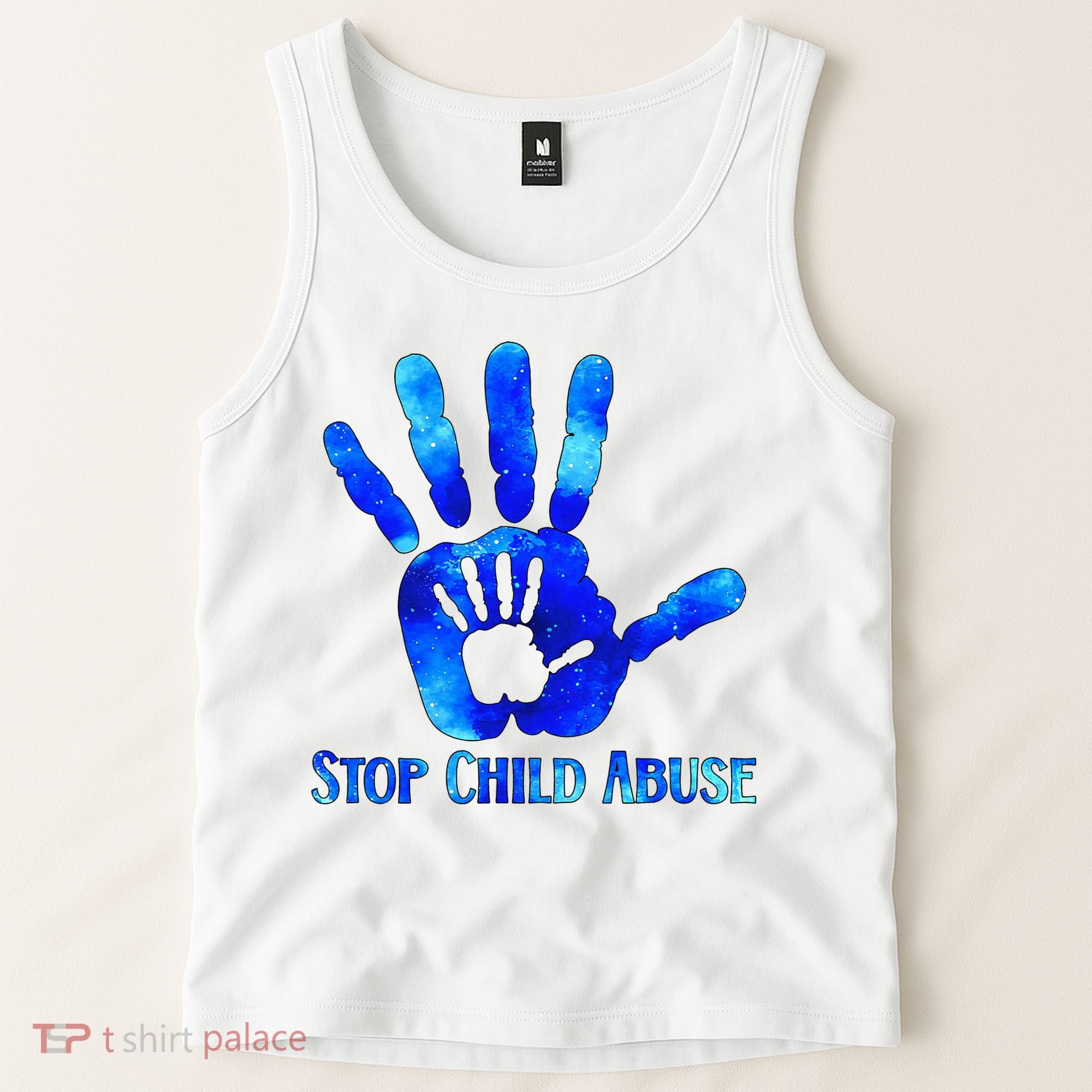 Blue Messy Bun Black  Child Abuse Prevention Awareness Tank Top